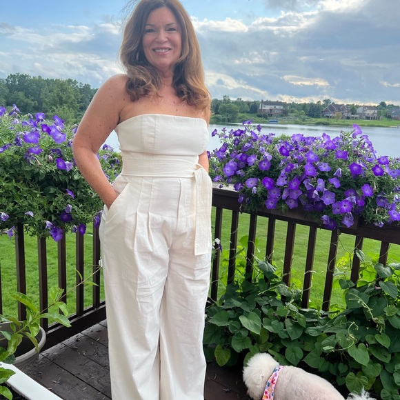 A.L.C. White Strapless Jumpsuit with Wide-Leg Pants
